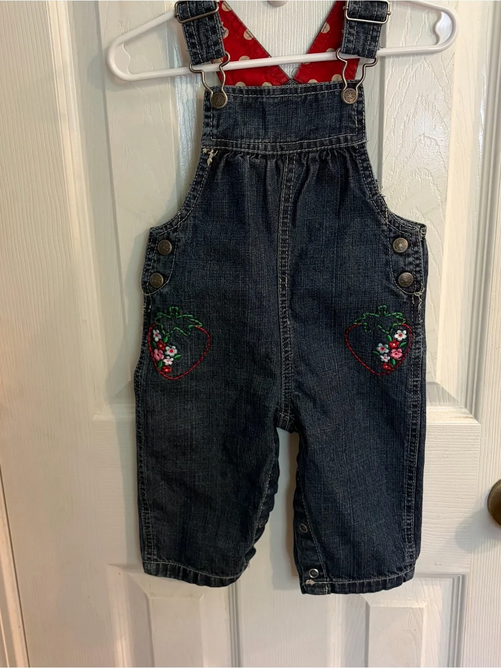 Rare Vintage Carter's Girls Denim Overalls w/Strawberry Embroidery Size 9 Months